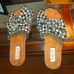 Sugar Gingham Bow Cork Slide Sandals Size 8.5